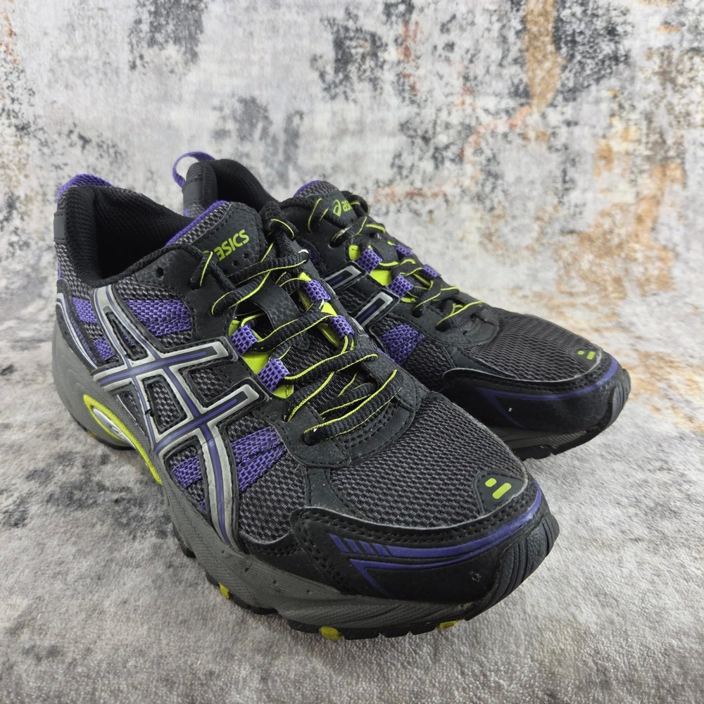 ASICS GEL‎ Venture 4 Trail Running Shoes Womens 7 Black Purple T383N Gym Fitness